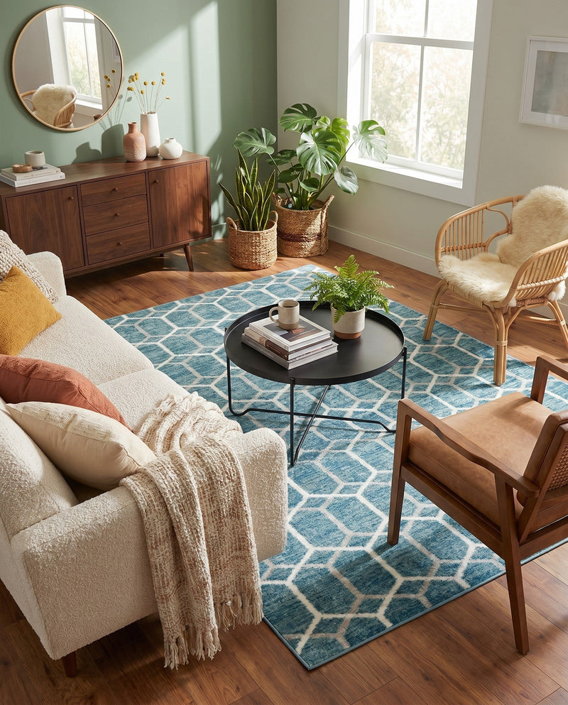 Garden Maze Retreat Collection Area Rug - Hedgegrove Rectangle Blue  lifestyle 40