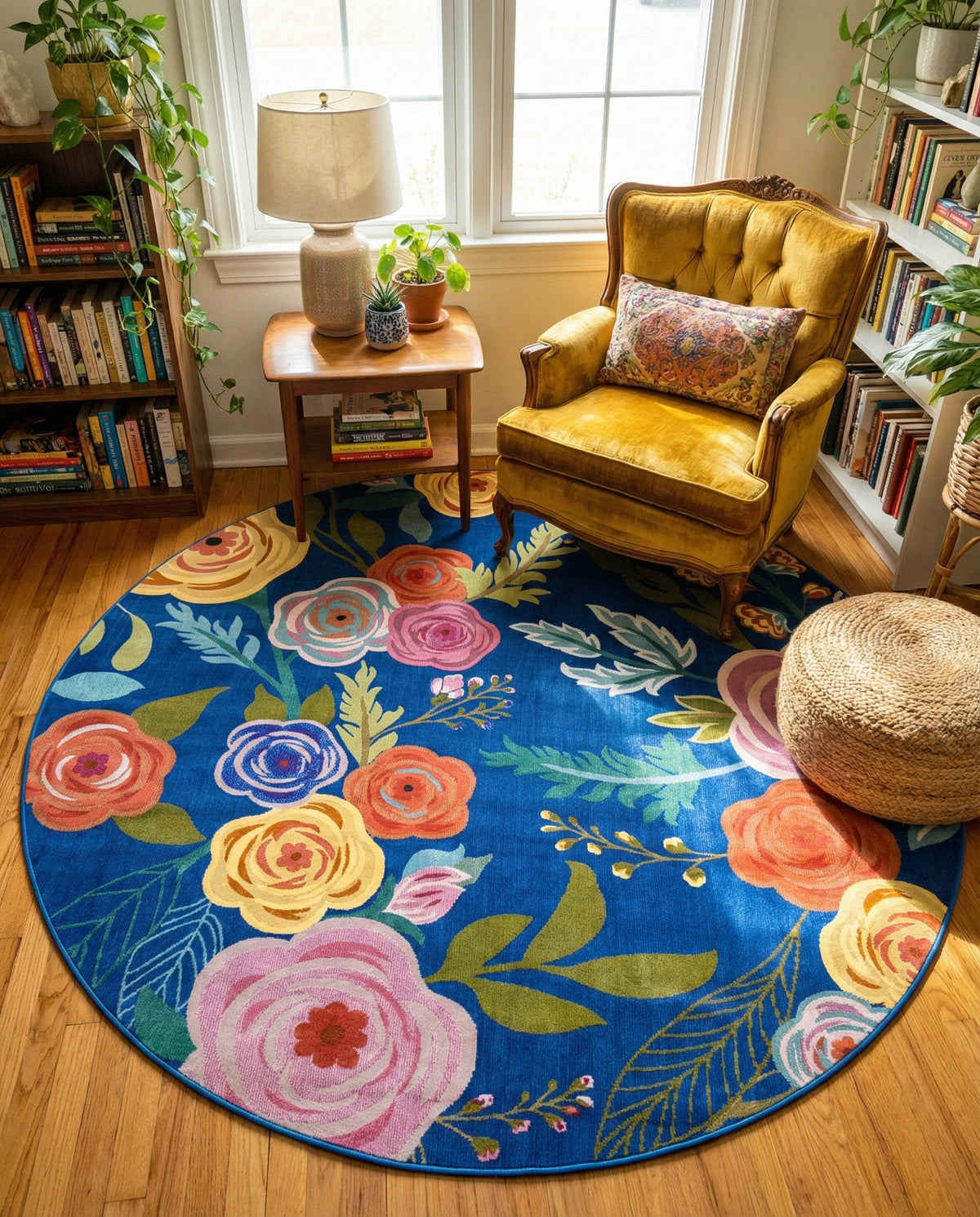 Meadow Breeze Collection Area Rug -  Petal Round Blue  lifestyle 201