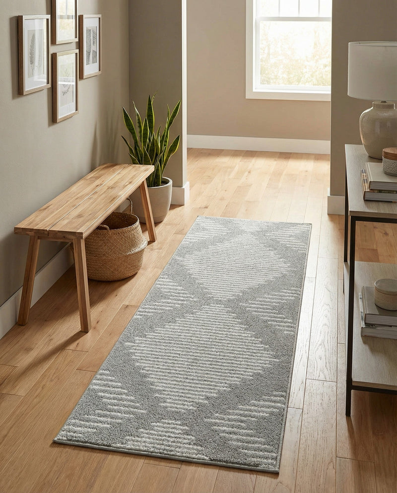 Seychelles Stripes Collection Area Rug - Mahe (Gray and Ivory) Runner Gray and Ivory  lifestyle 59