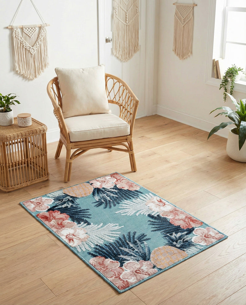 Seaside Blooms Collection Area Rug - Haven Rectangle Blue  lifestyle 12