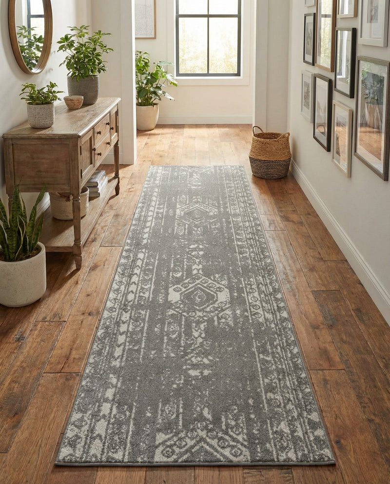 Brighton Stripes Collection Area Rug - Sussex (Gray and Ivory) Runner Gray and Ivory  lifestyle 69