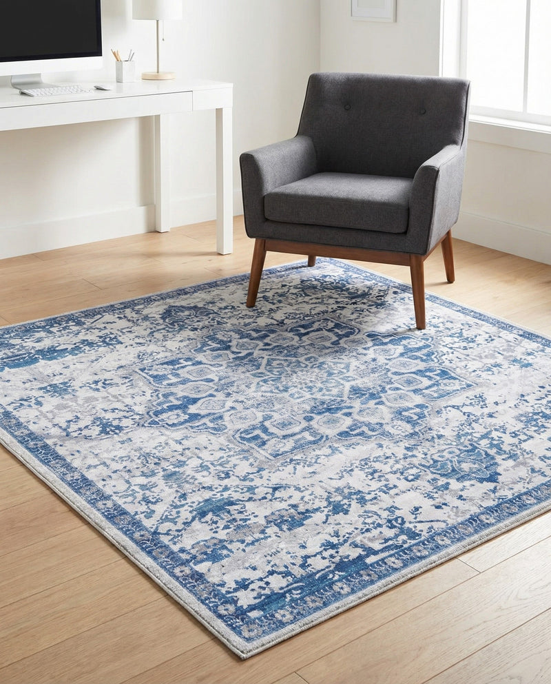 Baroque Era Collection Area Rug - Versailles (Gray Blue) Square Gray Blue  lifestyle 29