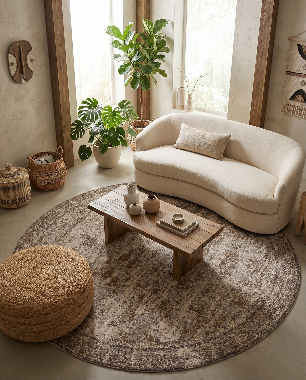 Gobi Sands Collection Area Rug -  Badain Round Cream  lifestyle 96