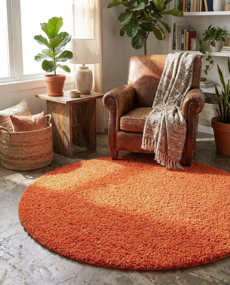 Plush Oasis Collection Area Rug - Serenity (Tiger Orange) Round Tiger Orange  lifestyle 48