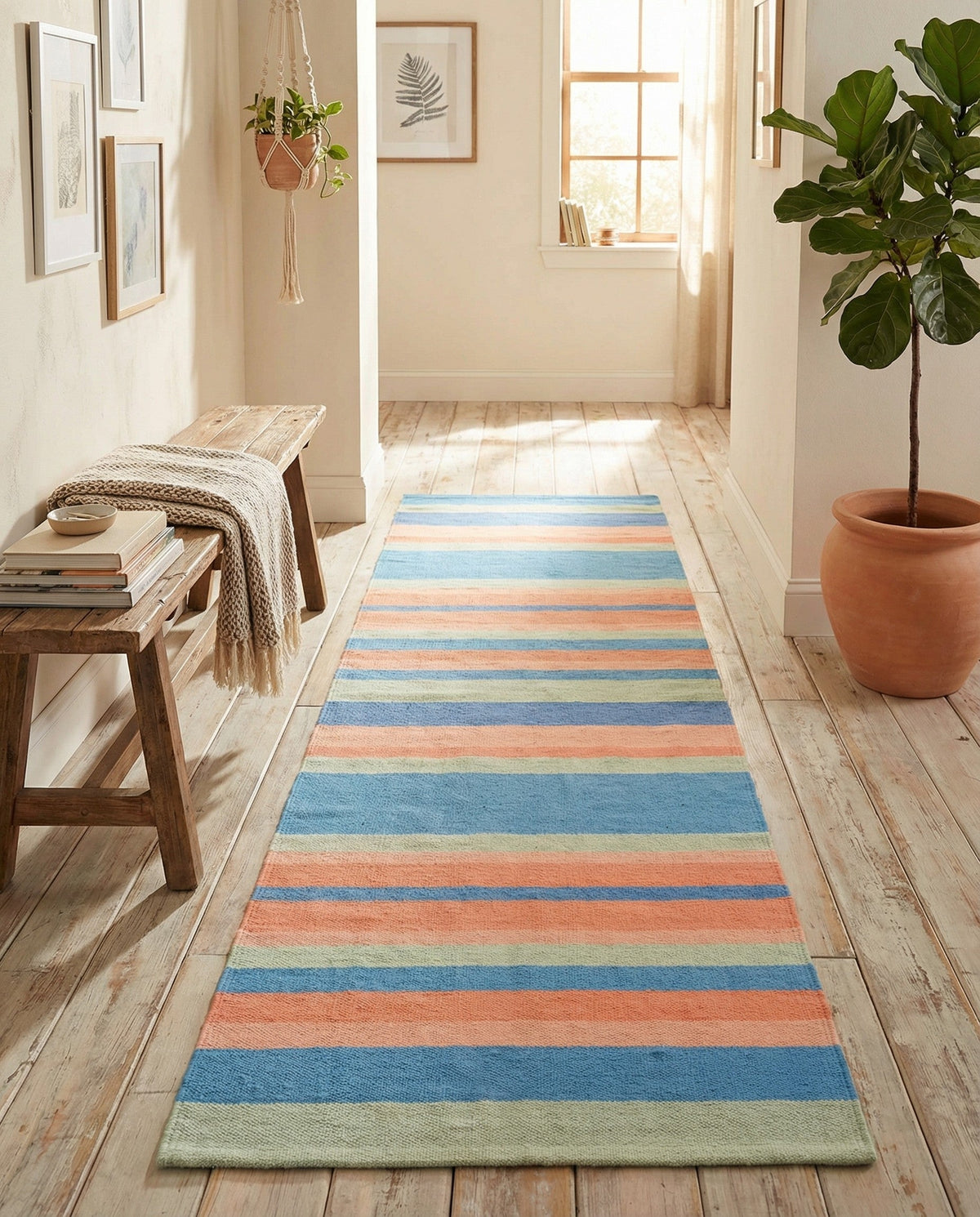 Coastal Stripe Dhurrie Collection Area Rug - Seashore Runner Multi  lifestyle 116