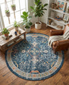Seville Stripes Collection Area Rug -  Malaga (Navy Blue) Round Navy Blue  lifestyle 69