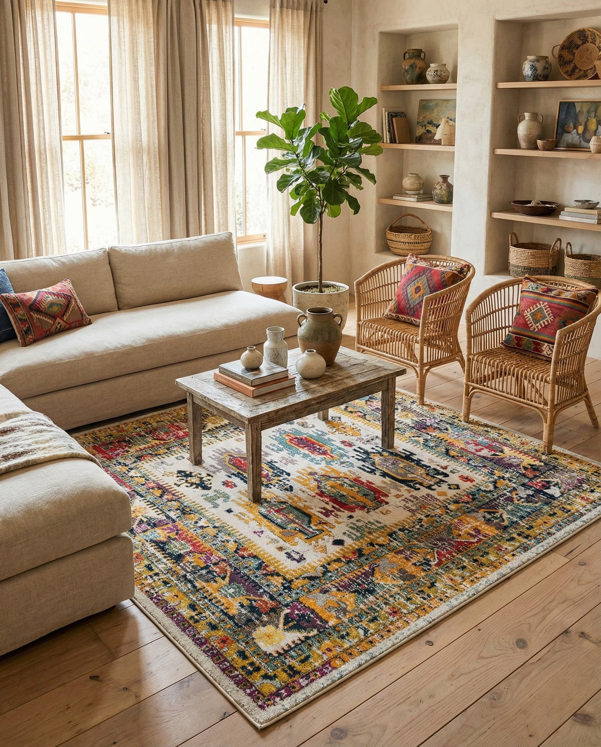 Brighton Terrace Collection Area Rug -  Portslade Square Ivory  lifestyle 112