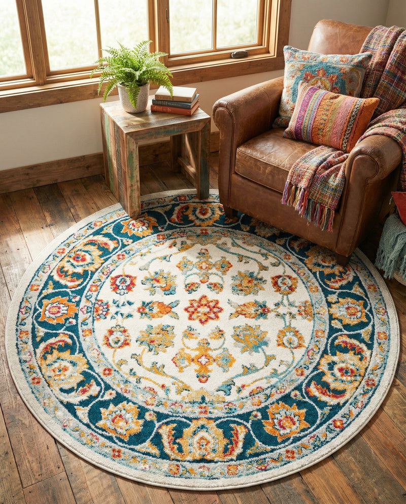 Adriana Terrace Collection Area Rug -  Positano (Multi) Round Multi  lifestyle 25