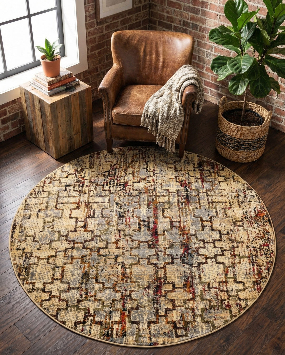 Neptune Elegance Collection Area Rug -  Proteus Round Beige Cream  lifestyle 136