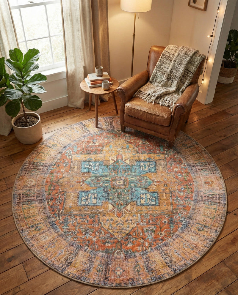 Heritage Elegance Collection Area Rug -  Windsor (Rust Red) Round Rust Red  lifestyle 84