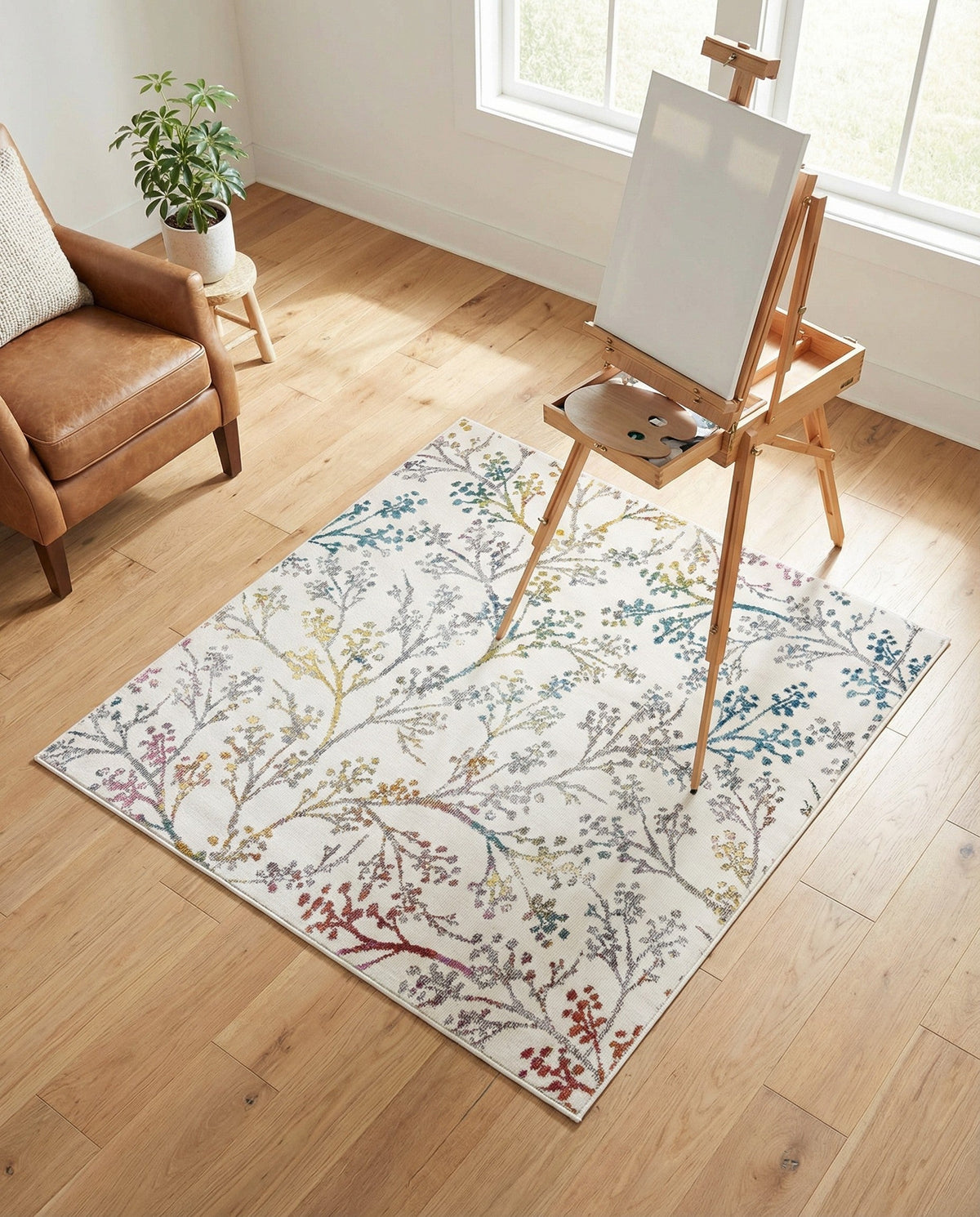 Meadow Breeze Collection Area Rug -  Sunbeam Square Ivory  lifestyle 181