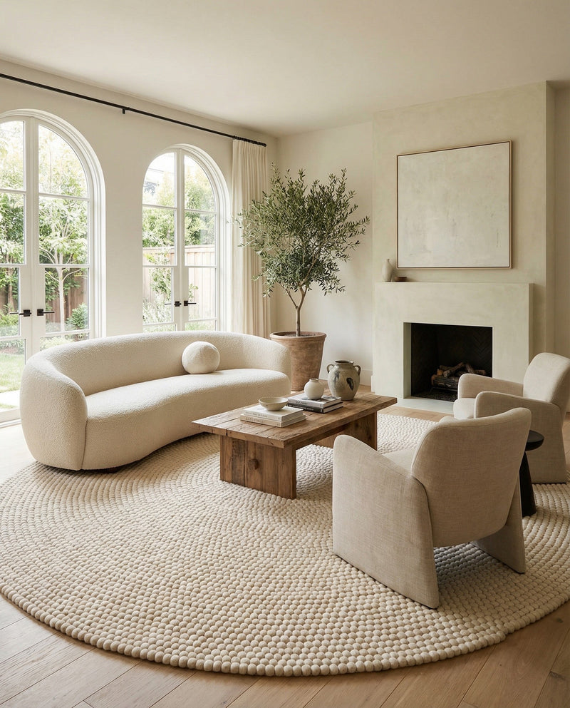 Woolen Sphere Collection Area Rug - Orbsburg (Ivory) Round Ivory  lifestyle 67