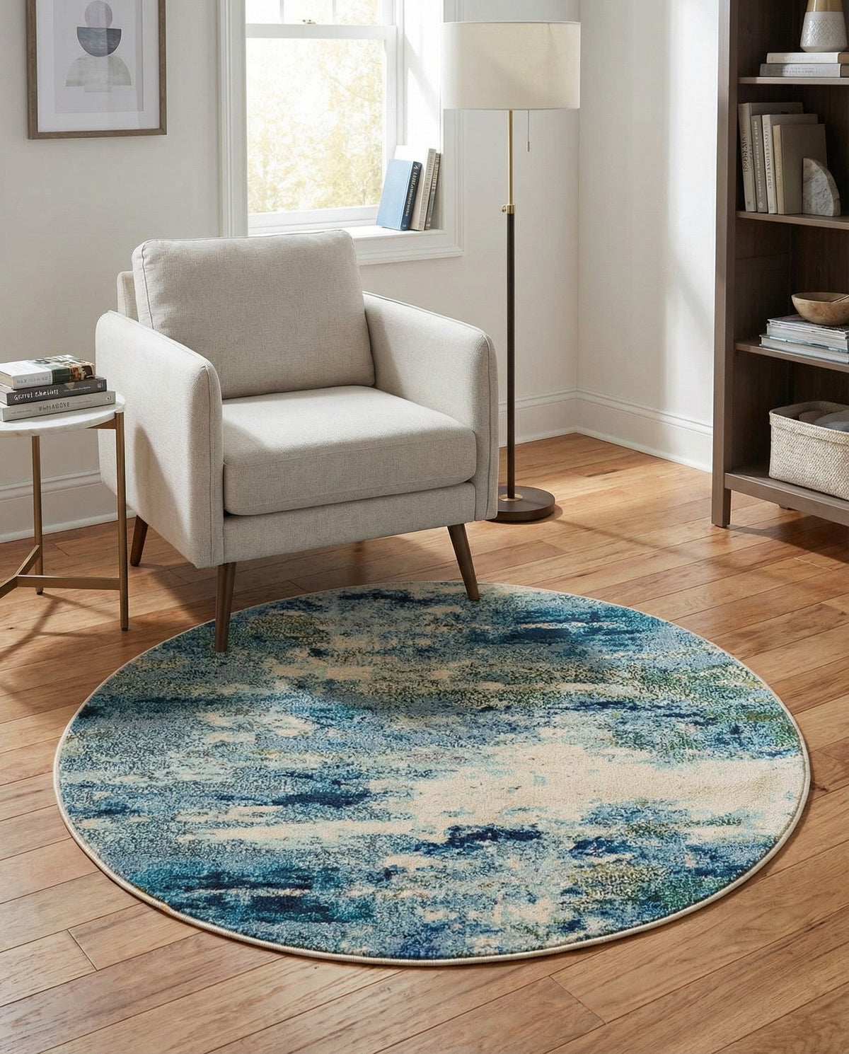 Chromatic Oasis Collection Area Rug -  Serene Round Light Blue  lifestyle 121