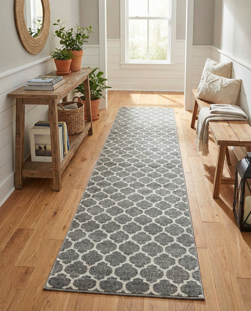 Lattice Gardens Collection Area Rug -  Bloomfield (Dark Gray) Runner Dark Gray  lifestyle 57