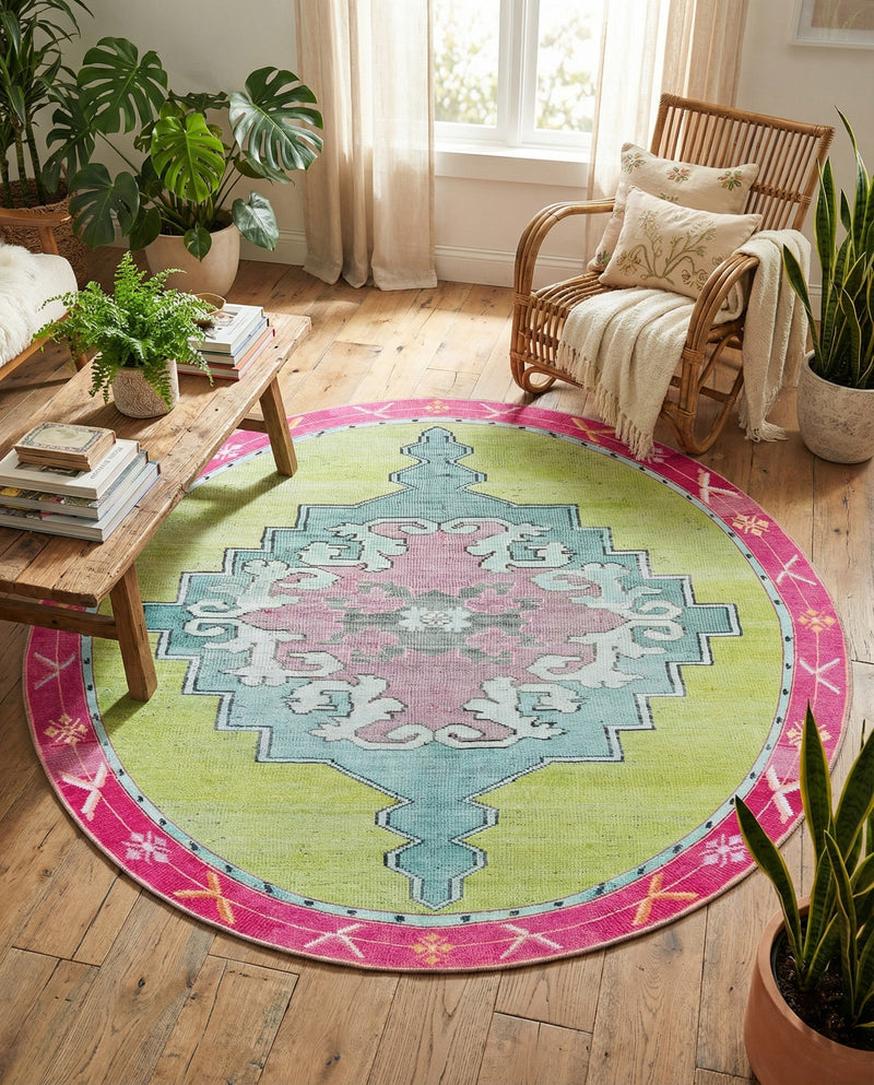 Heritage Elegance Collection Area Rug -  Winterthur (Green) Round Green  lifestyle 59