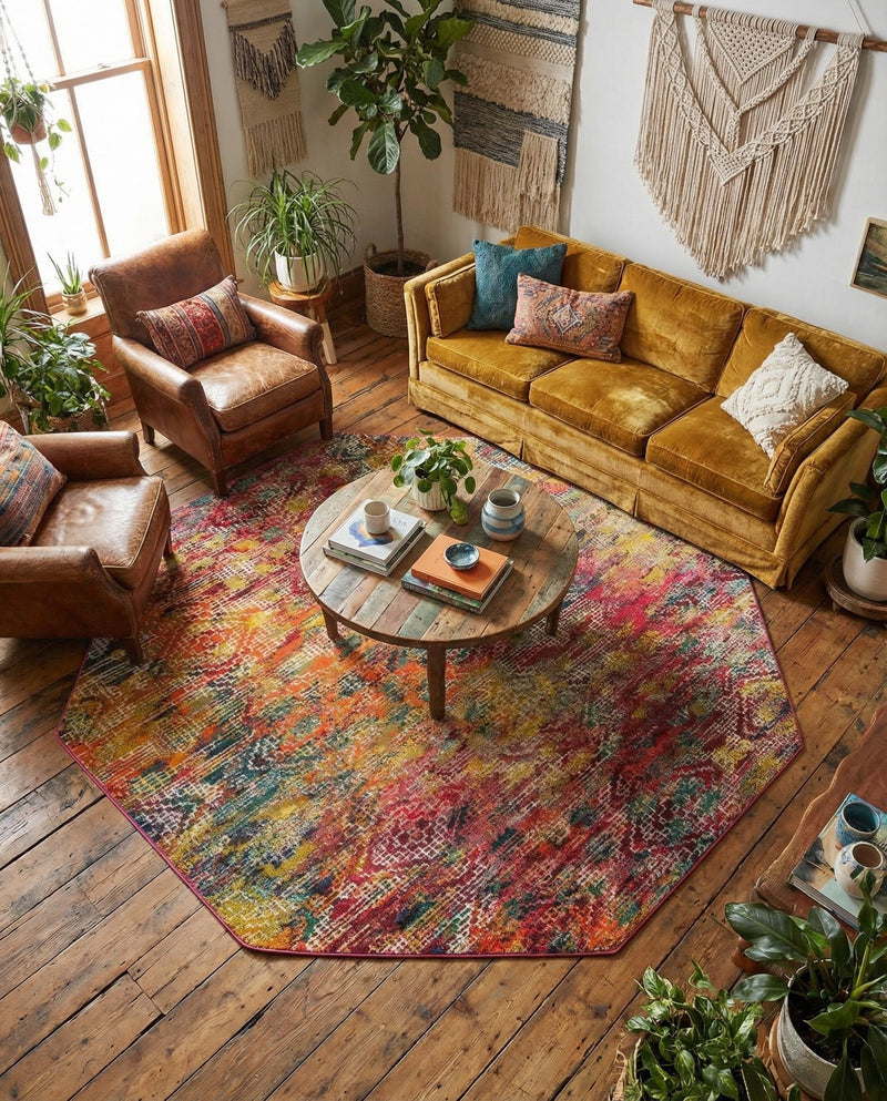 Colorburst Oasis Collection Area Rug -  Azura Octagon Multi  lifestyle 56
