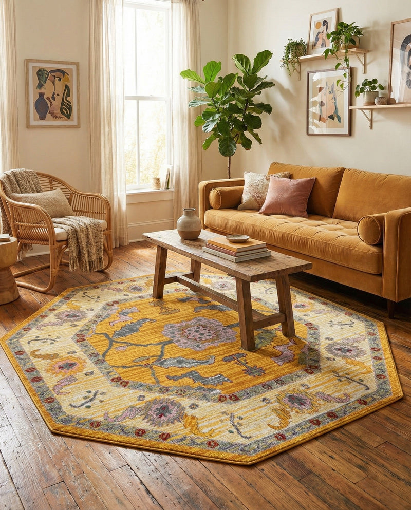 Arcadia Rugs Collection Area Rug - Eden (Yellow) Octagon Yellow  lifestyle 48