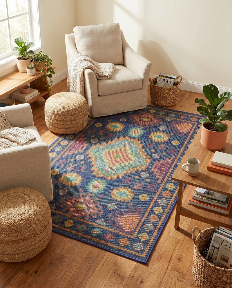 Coastal Terrace Collection Area Rug -  Dunes Rectangle Navy Blue  lifestyle 11