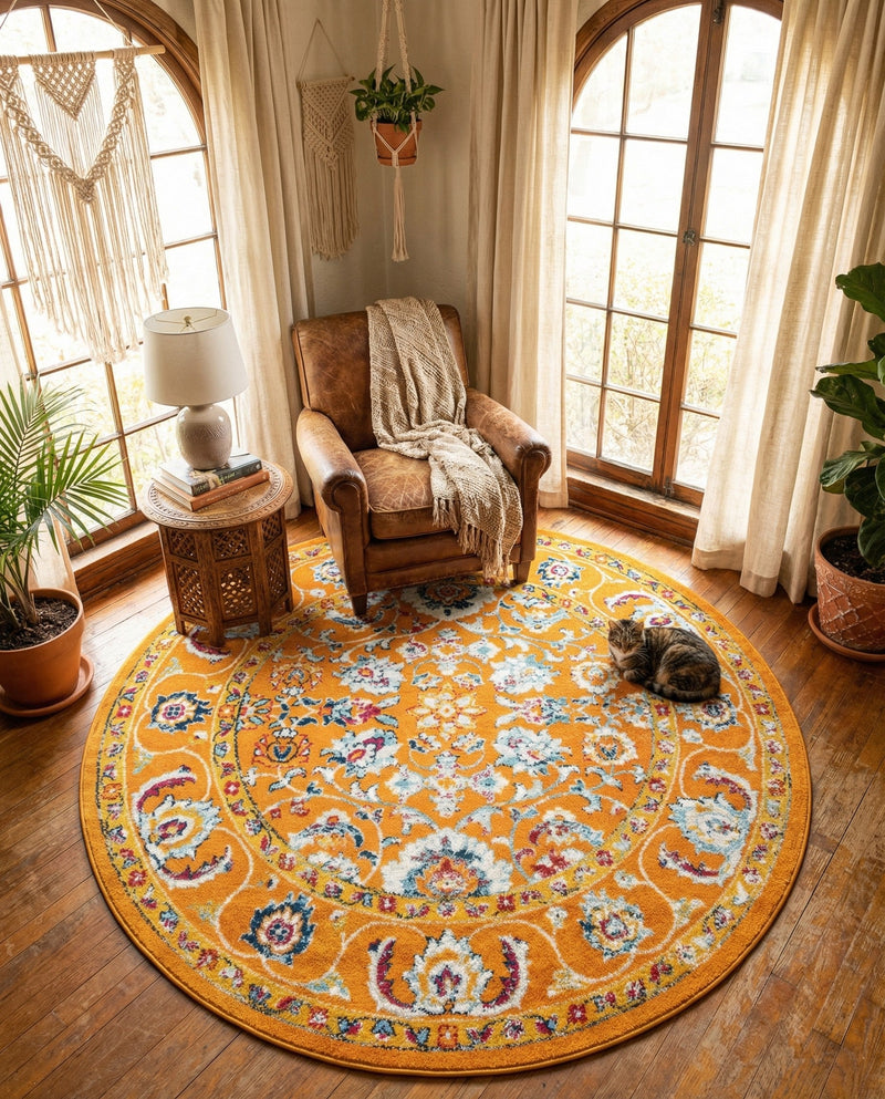 Adriana Terrace Collection Area Rug -  Positano (Orange) Round Orange  lifestyle 47