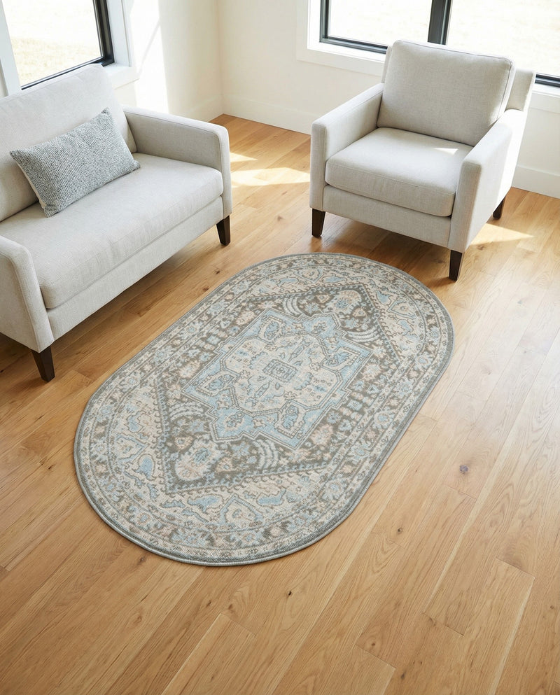 Savannah Series Collection Area Rug - Charleston (Cloud Gray) Oval Cloud Gray  lifestyle 60