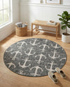 Seaside Haven Rugs Collection Area Rug - Sapphire (Charcoal) Round Charcoal  lifestyle 44