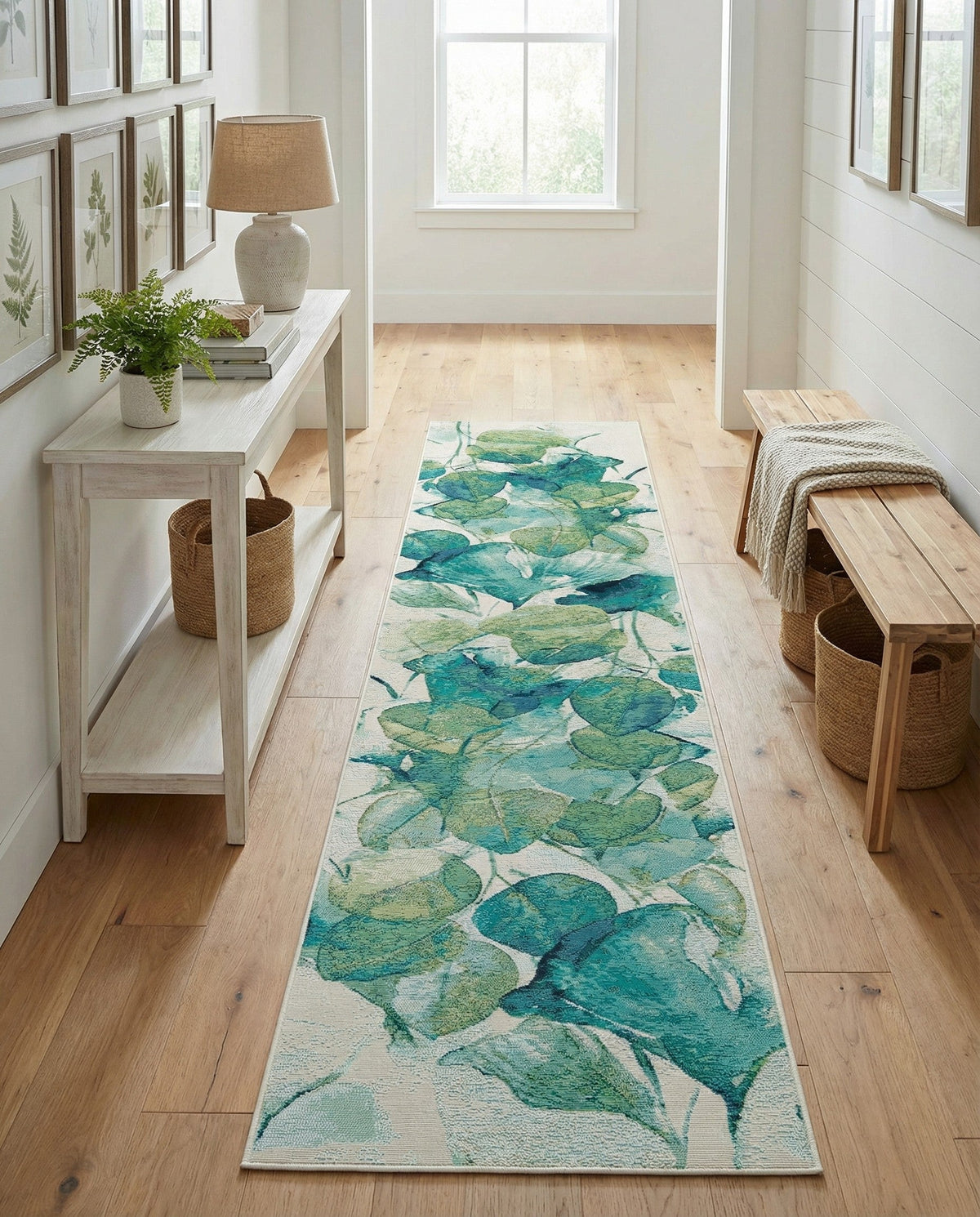 Seaside Blooms Collection Area Rug -  Flora Runner Blue Green  lifestyle 91
