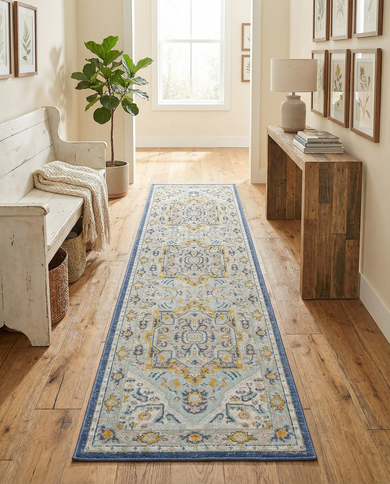 Savannah Series Collection Area Rug - Charleston (Sky blue) Runner Sky blue  lifestyle 41