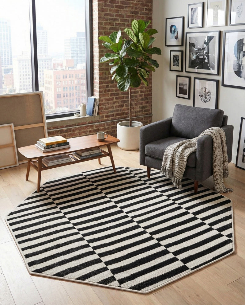 Soho Elegance Collection Area Rug -  Hudson (Black) Octagon Black  lifestyle 72