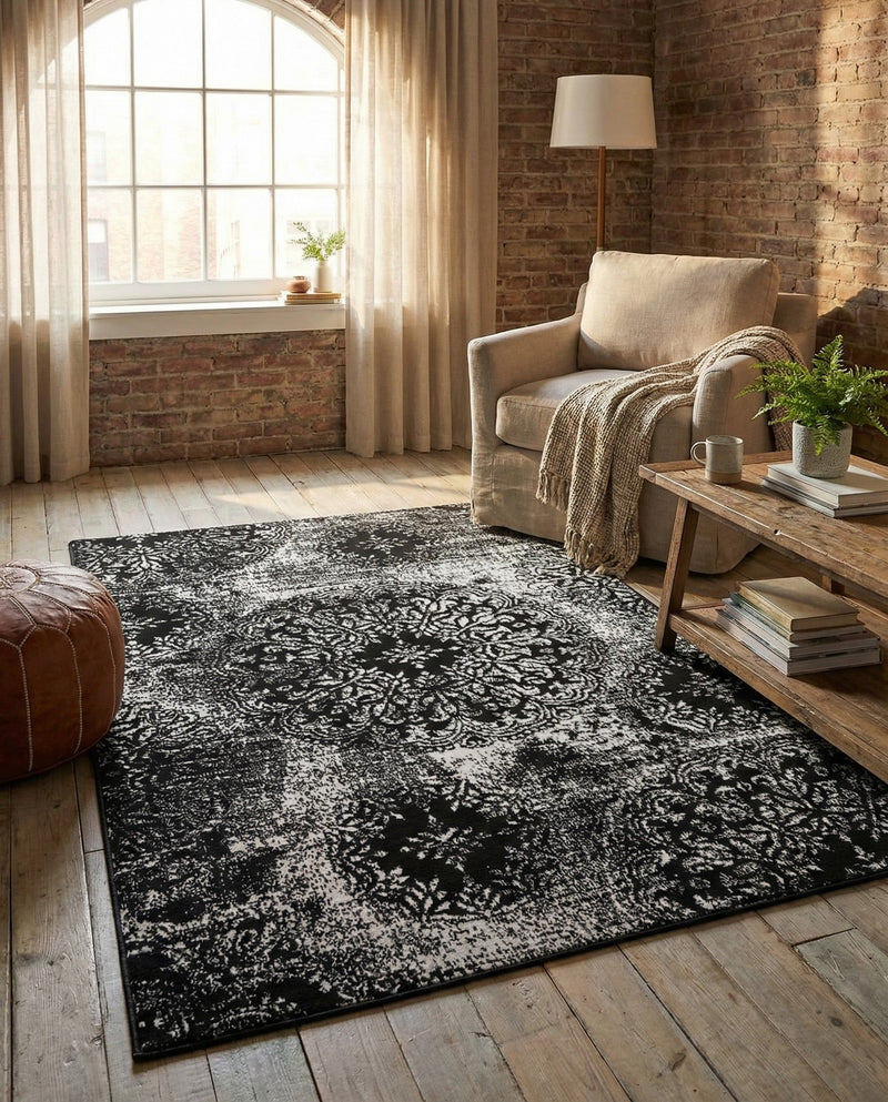 Riviera Elegance Collection Area Rug -  Monaco (Black) Rectangle Black  lifestyle 18