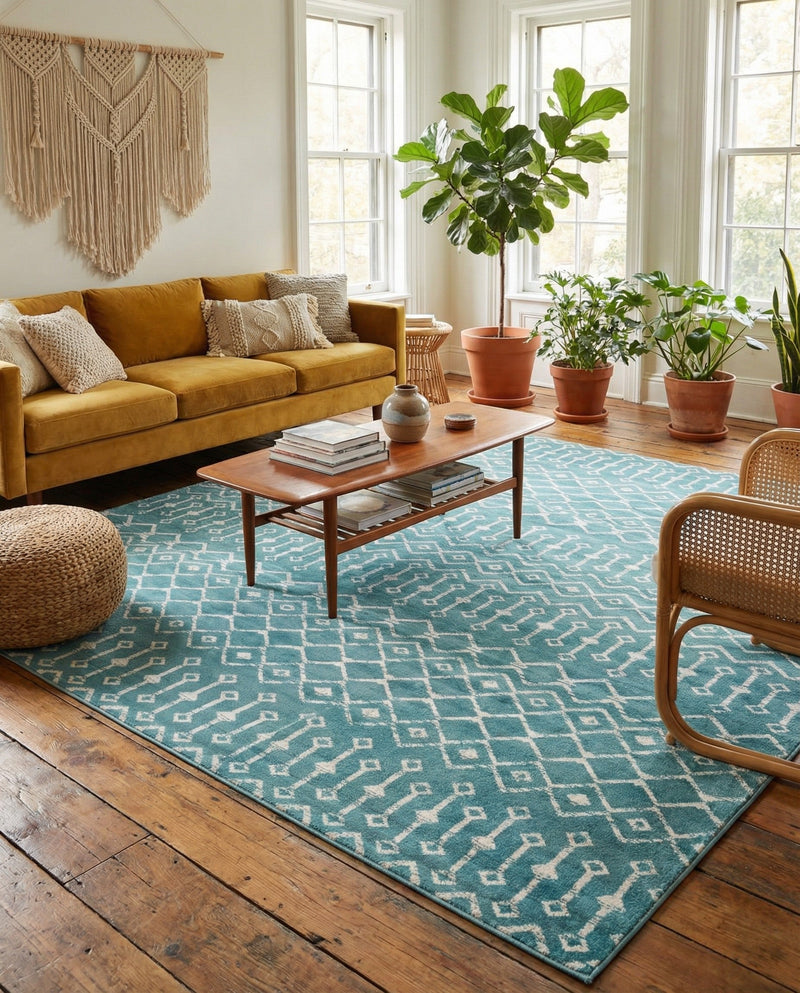 Marrakech Lattice Collection Area Rug - Medina (Turquoise) Rectangle Turquoise  lifestyle 14