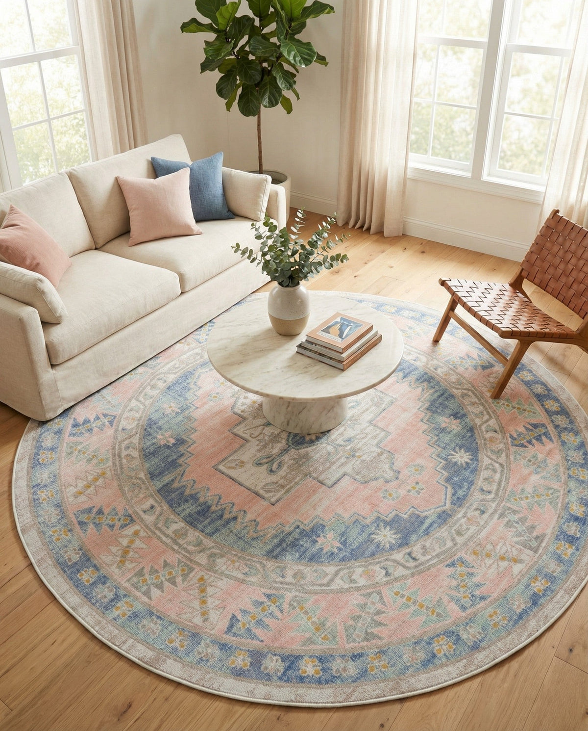 Savannah Series Collection Area Rug -  Augusta (French Blue) Round French Blue  lifestyle 93
