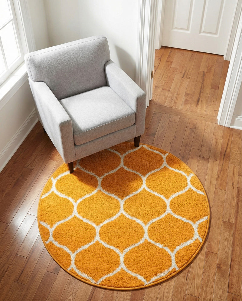 Trellis Mosaic Collection Area Rug -  Pergolatown (Orange) Round Orange  lifestyle 43