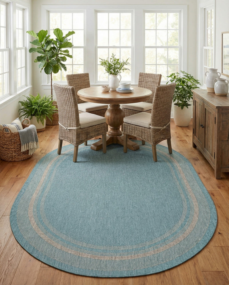 Terrace Fringe Collection Area Rug - Veranda (Aquamarine) Oval Aquamarine  lifestyle 64