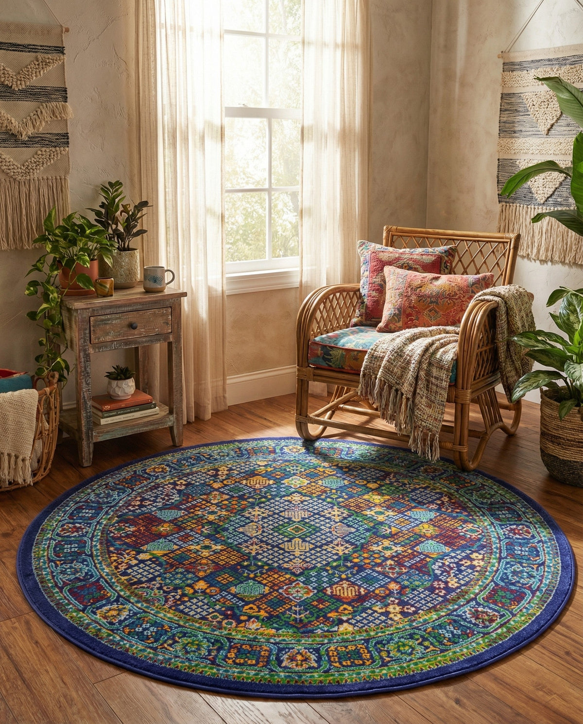 Caribbean Cove Collection Area Rug -  Mustique Round Navy Blue  lifestyle 92