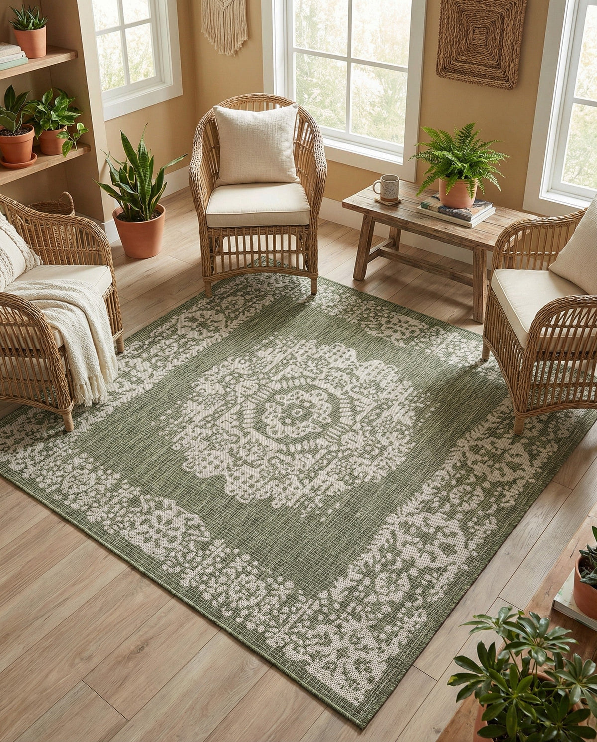 Patio Heritage Collection Area Rug - Savannah (Green) Square Green  lifestyle 78