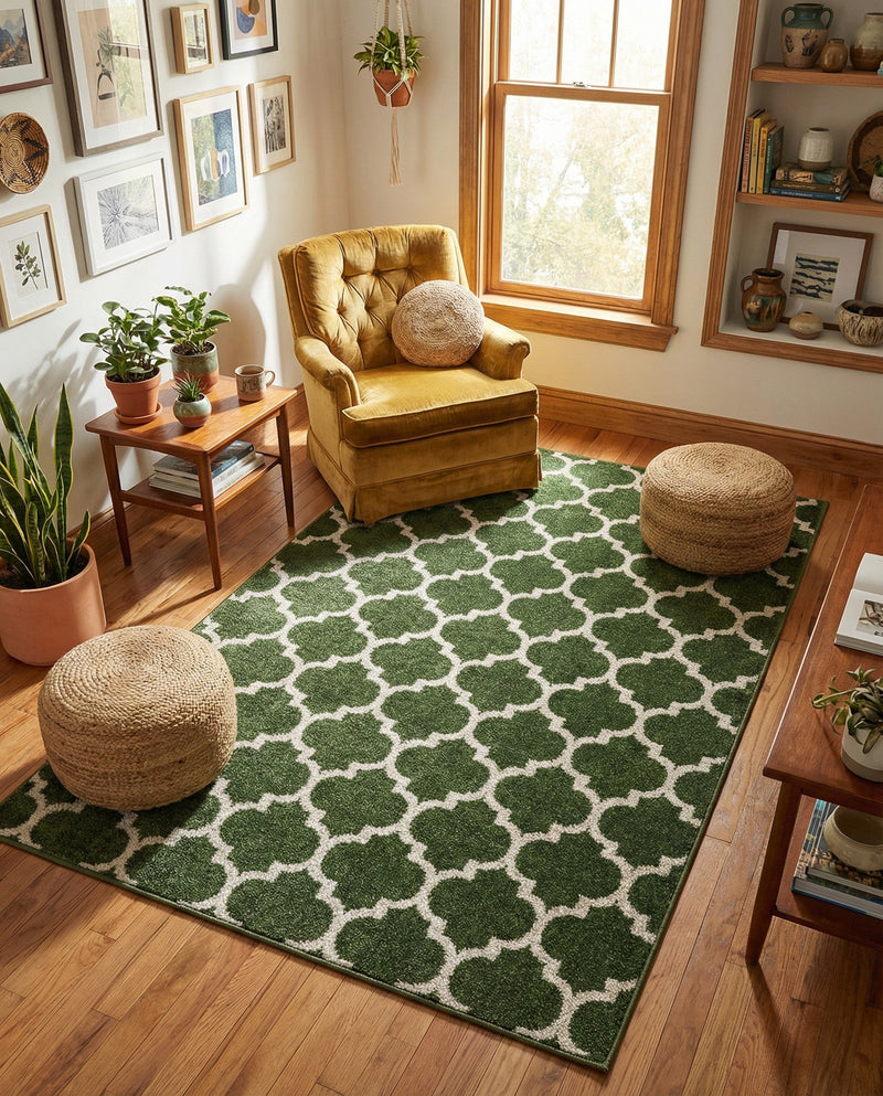 Lattice Gardens Collection Area Rug -  Bloomfield (Dark Green) Rectangle Dark Green  lifestyle 15