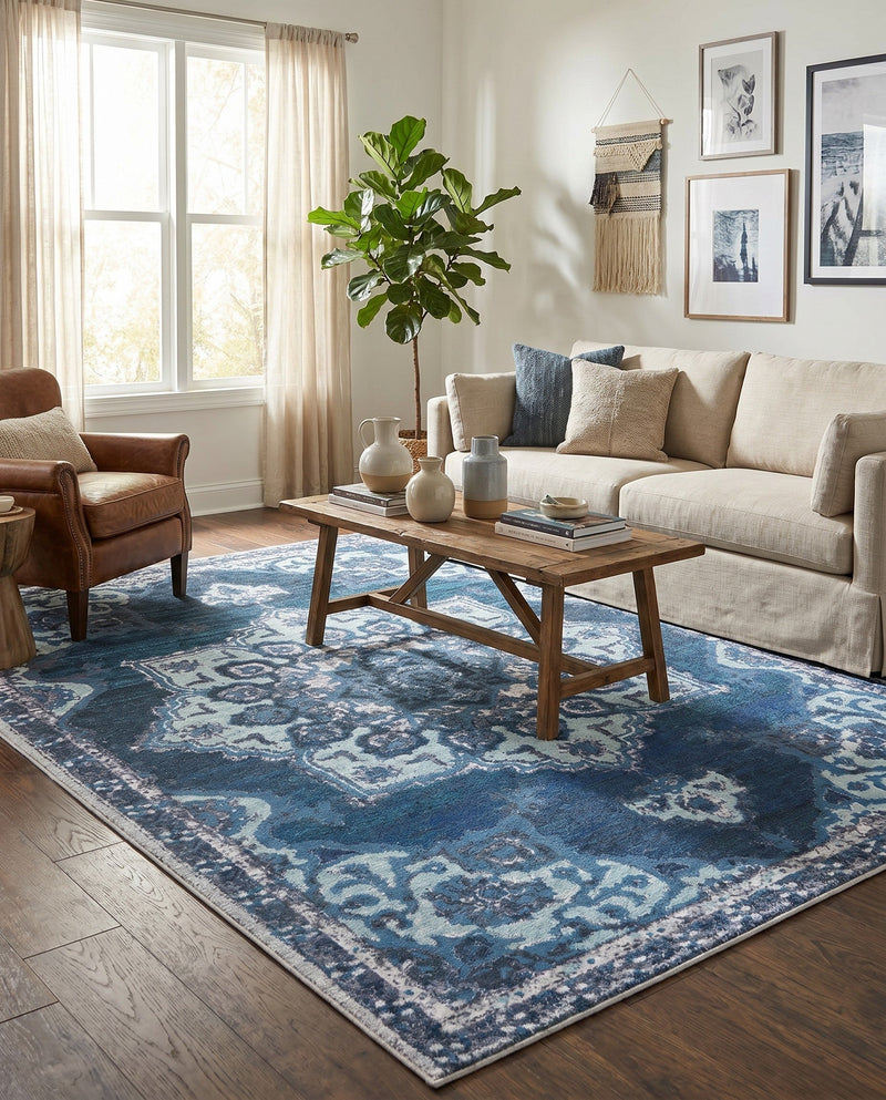 Baroque Era Collection Area Rug - Versailles (Navy Blue) Rectangle Navy Blue  lifestyle 5