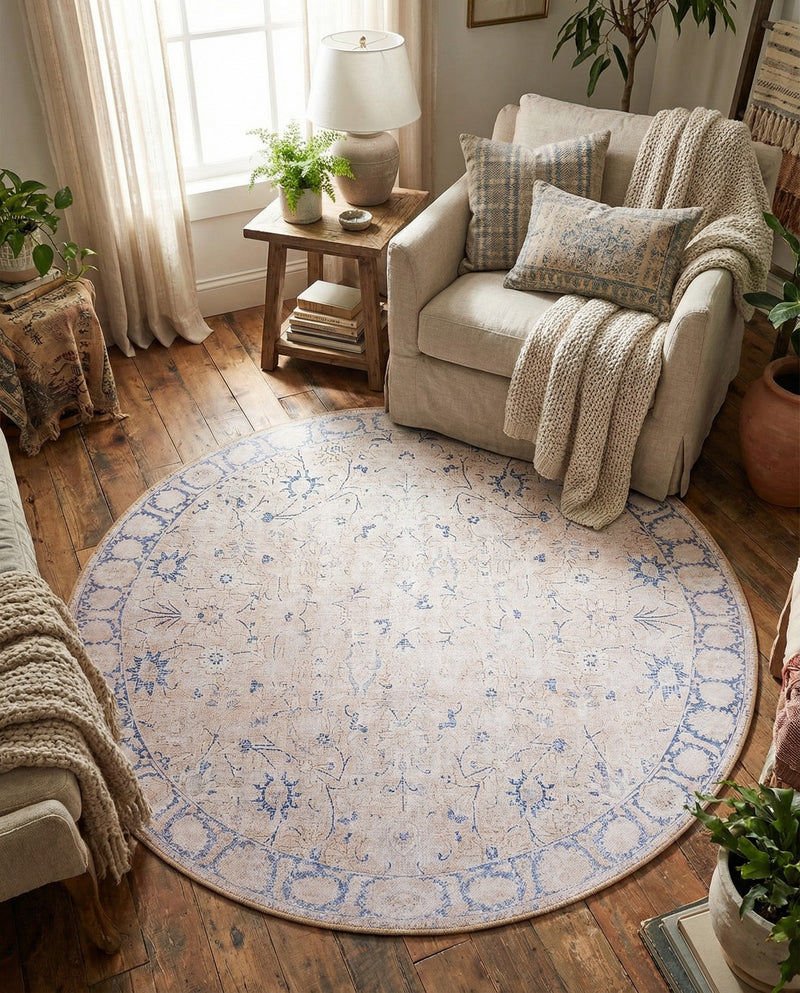 Heritage Elegance Collection Area Rug -  Nijo Round Beige  lifestyle 45