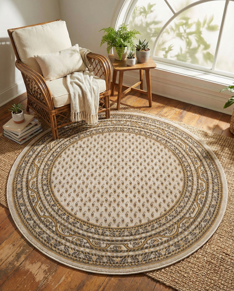 Soho Elegance Collection Area Rug -  Mercer (Beige) Round Beige  lifestyle 51