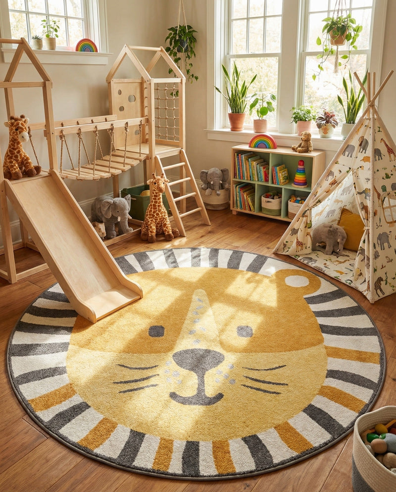 Wonder Tykes Collection Area Rug -  Riddle Round Light Brown  lifestyle 22