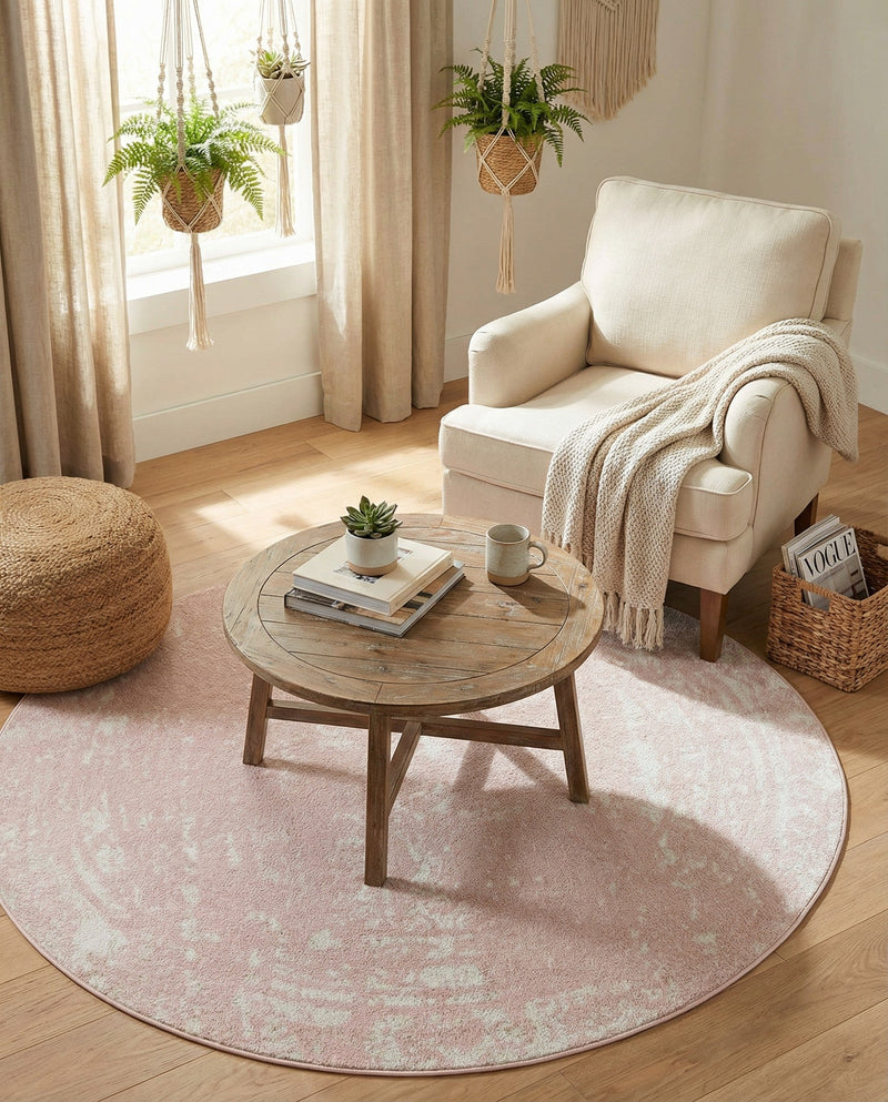 Brighton Stripes Collection Area Rug - Sussex (Pink) Round Pink  lifestyle 42