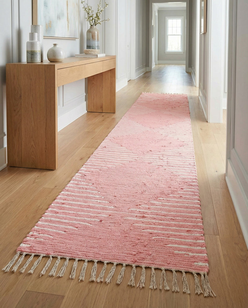 Thar Cotton Collection Area Rug - Jaisalmer (Rose) Runner Rose  lifestyle 64
