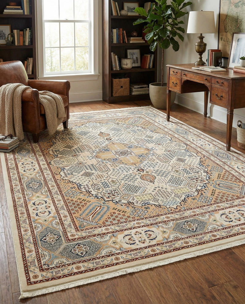Persian Elegance Collection Area Rug -  Kashan Rectangle Ivory  lifestyle 7