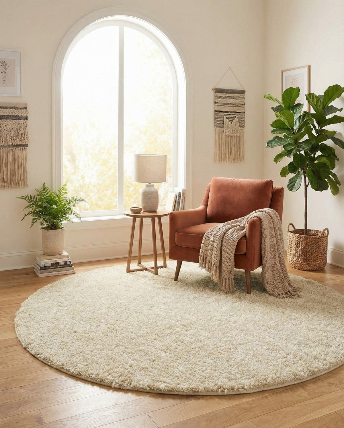 Cozy Comfort Shag Collection Area Rug - Haven (Oatmeal Beige) Round Oatmeal Beige  lifestyle 102