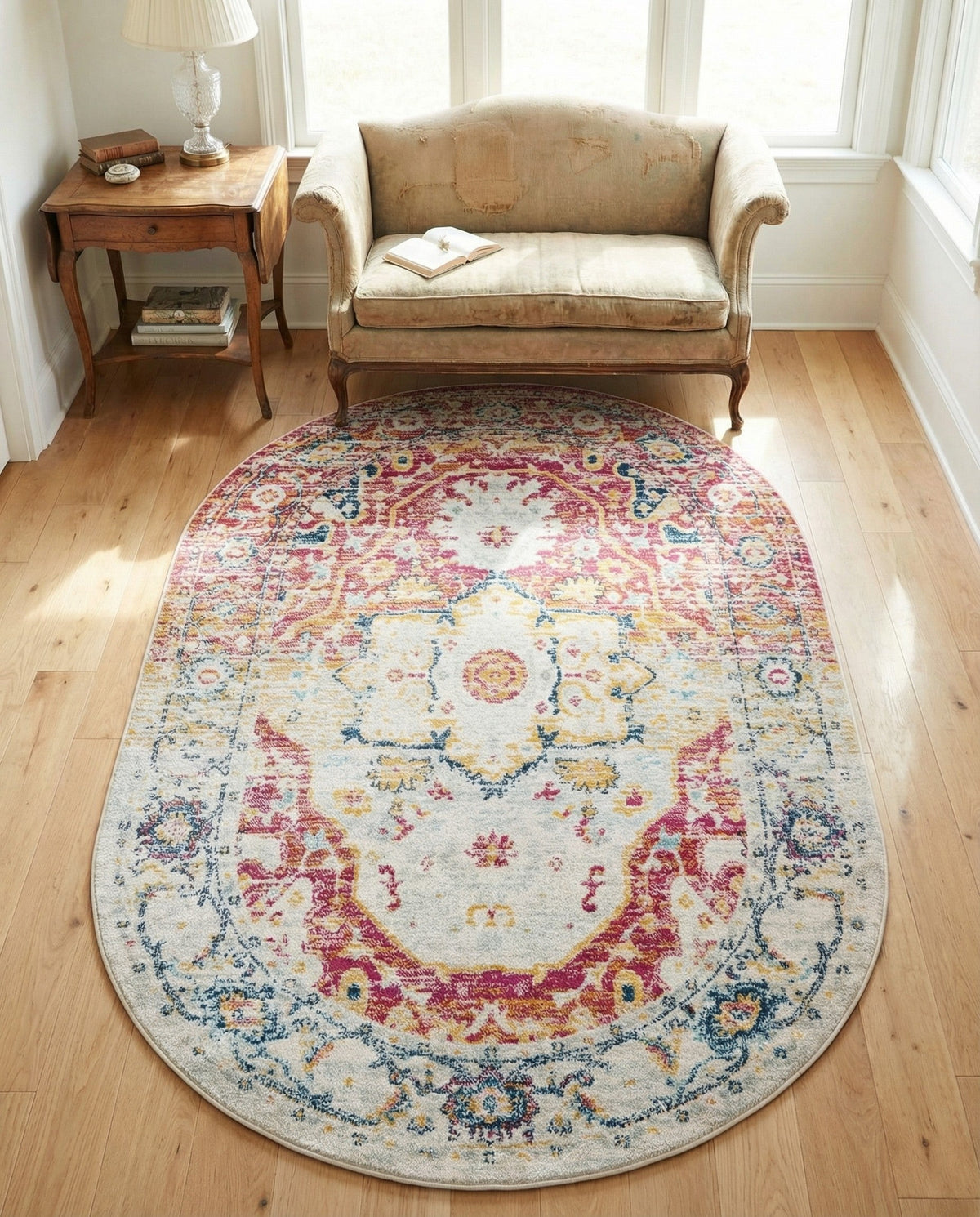 Parisian Elegance Collection Area Rug - Versailles (Pink Gray) Oval Pink Gray  lifestyle 90
