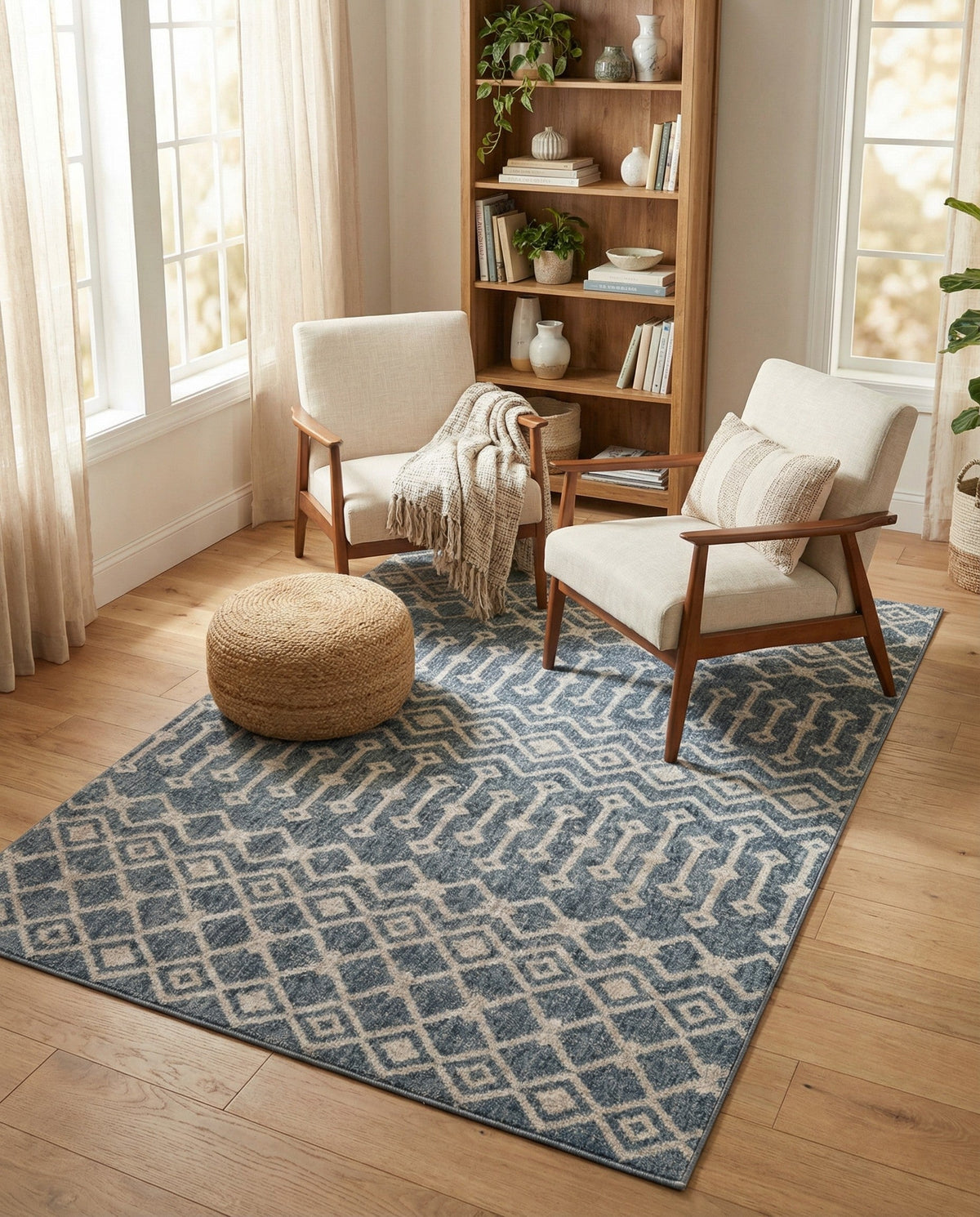 Geo Garden Lattice Collection Area Rug -  Andalusia Rectangle Harbor Blue  lifestyle 37