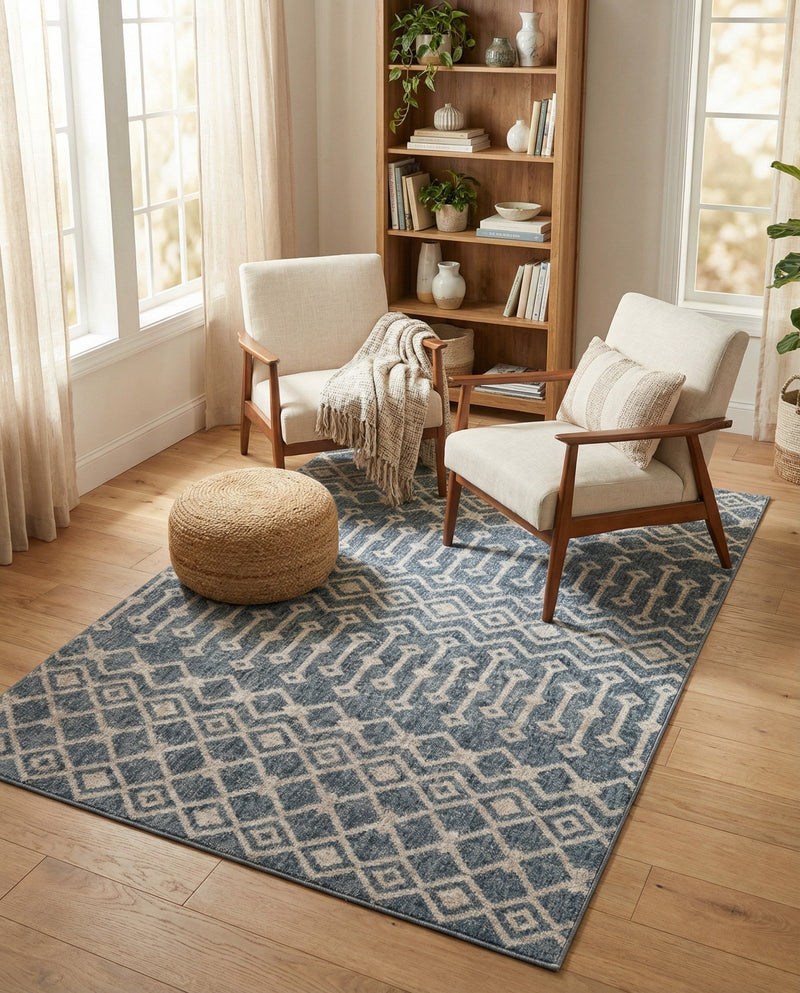 Geo Garden Lattice Collection Area Rug -  Andalusia Rectangle Harbor Blue  lifestyle 37