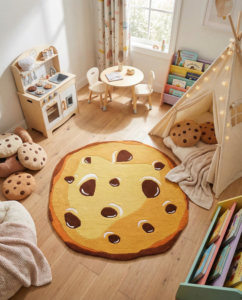 Whimsy Wonders Wool Collection Area Rug -  Lagoon Round Light Brown  lifestyle 8
