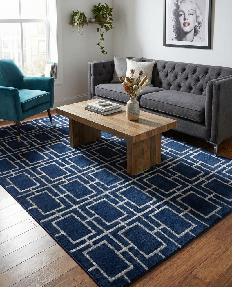 Hollywood Luxe Collection Area Rug -  Beverly (Navy Blue Silver) Rectangle Navy Blue Silver  lifestyle 16