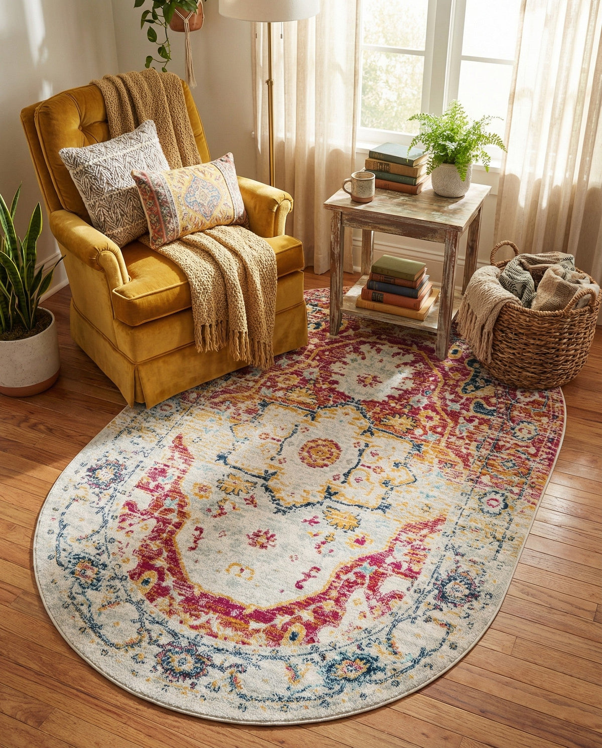 Parisian Elegance Collection Area Rug - Versailles (Pink Gray) Oval Pink Gray  lifestyle 91